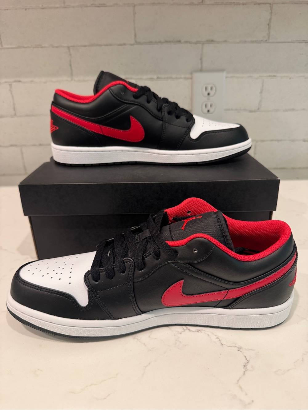 Nike Air Jordan 1 Low Shoes Black Fire Red White 553558-063 Men's Sizes NEW 10.5